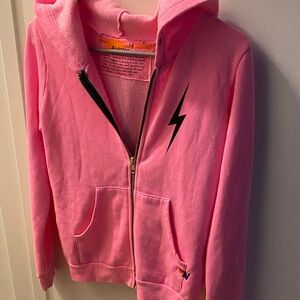 Aviator Nation Pink Kids Hoodie with Black Lightning Bolt